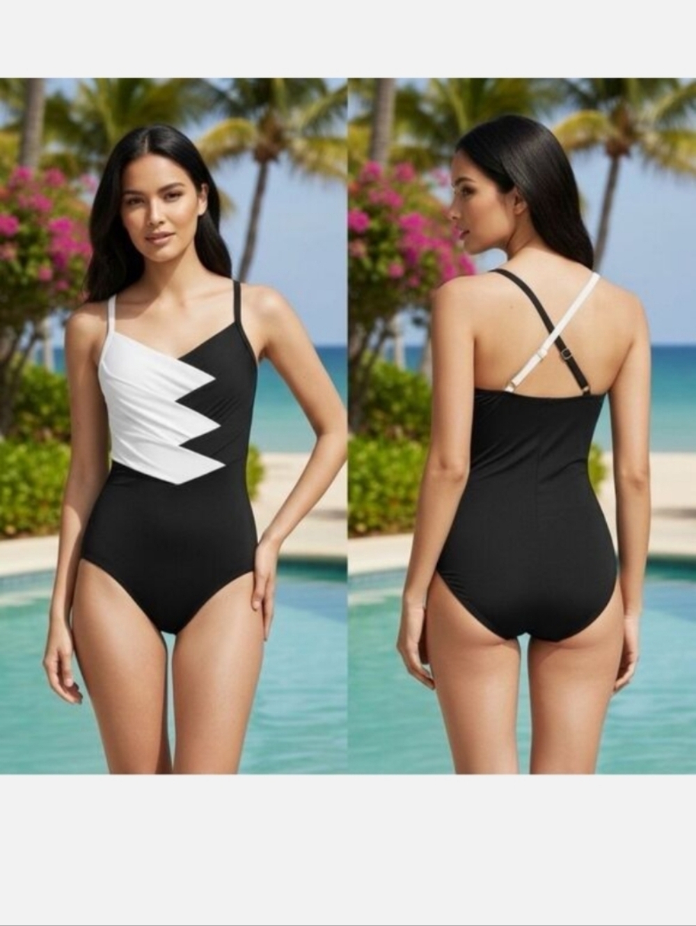 Land's End Women's New SlenderSuit Pleated Low Leg One Piece Swimsuit 18L NWT!